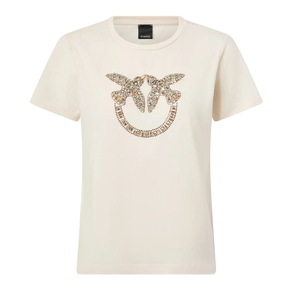 Pinko , T-Shirts, Female, Beige, S, Quentin T-Shirt Jersey