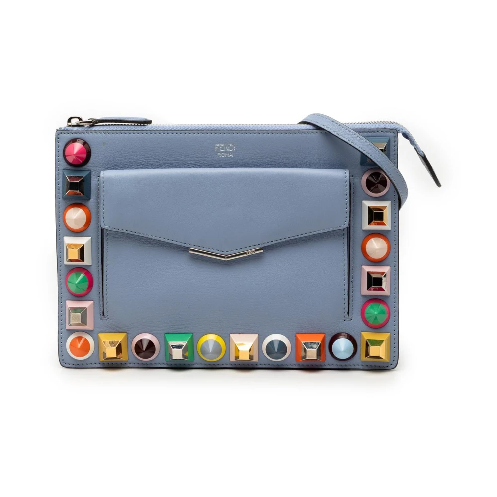 Fendi Vintage Women's Blue Pre-Owned Embellished Leather Pouch