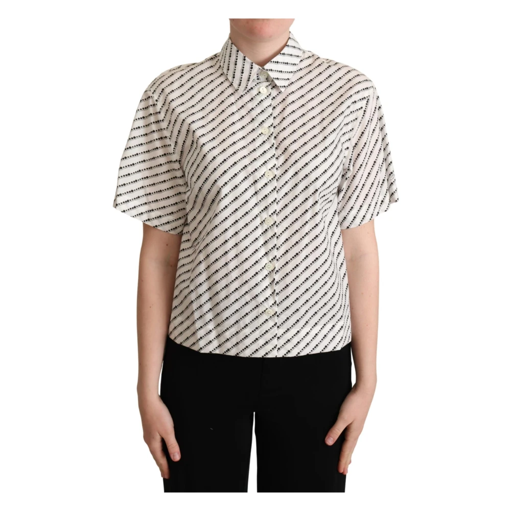 Dolce & Gabbana White Shirts, Female, M, Stylish Polka Dot Cotton Polo Shirt