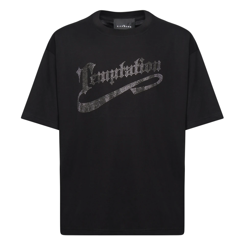 John Richmond Zwarte katoenen T-shirt met halslijn Black Heren