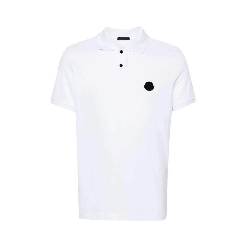 Moncler Men's White Rubberised Logo Polo Shirt Medium