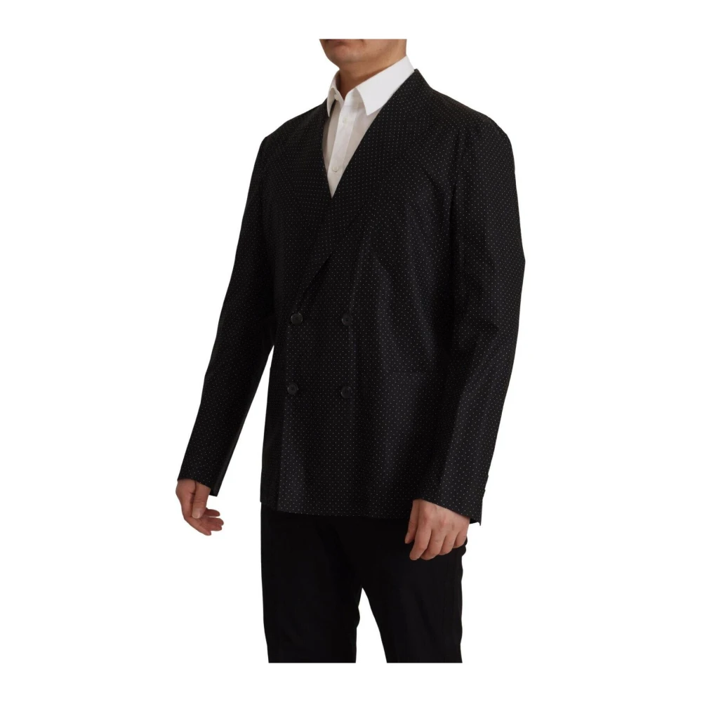 Dolce & Gabbana Men's Black Blazers, 3XL, Polka Dot Slim Double-Breasted Blazer