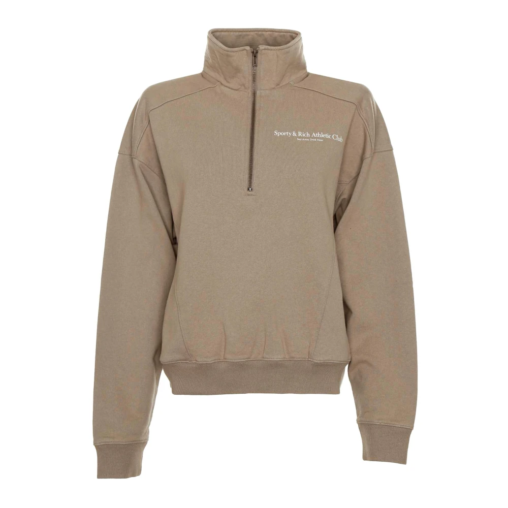 Sporty & Rich Athletic Club Quarter Zip Sweatshirt Beige, Herr