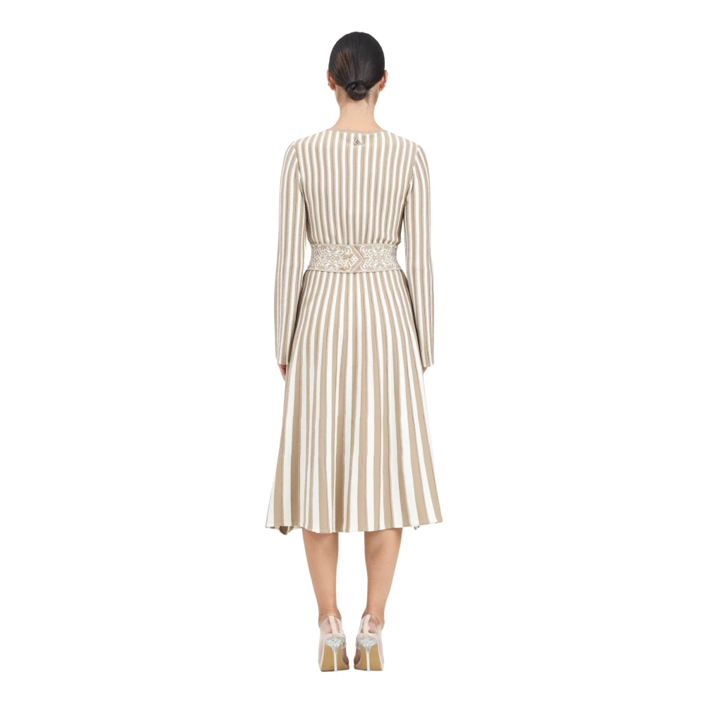 Akep Gestreepte Midi Jurk Wit Beige Dames