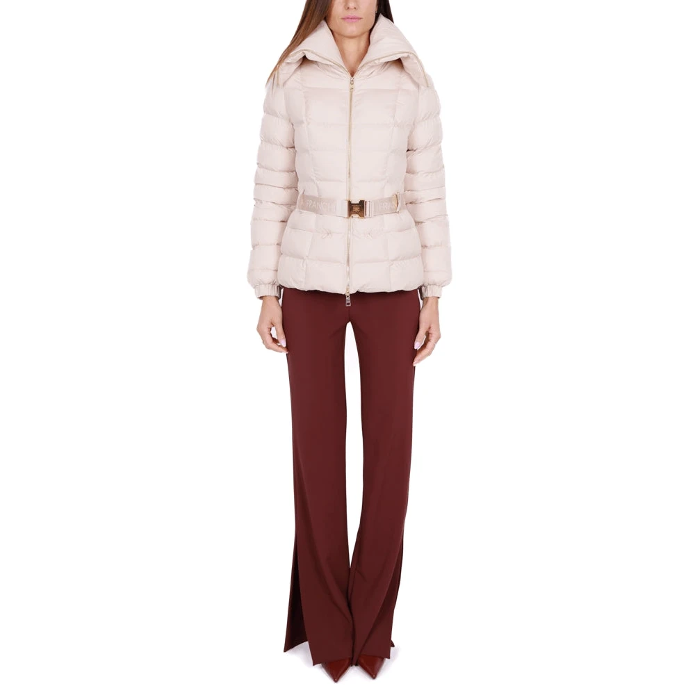 Elisabetta Franchi Korte gewatteerde jas met omslagkraag Beige Dames