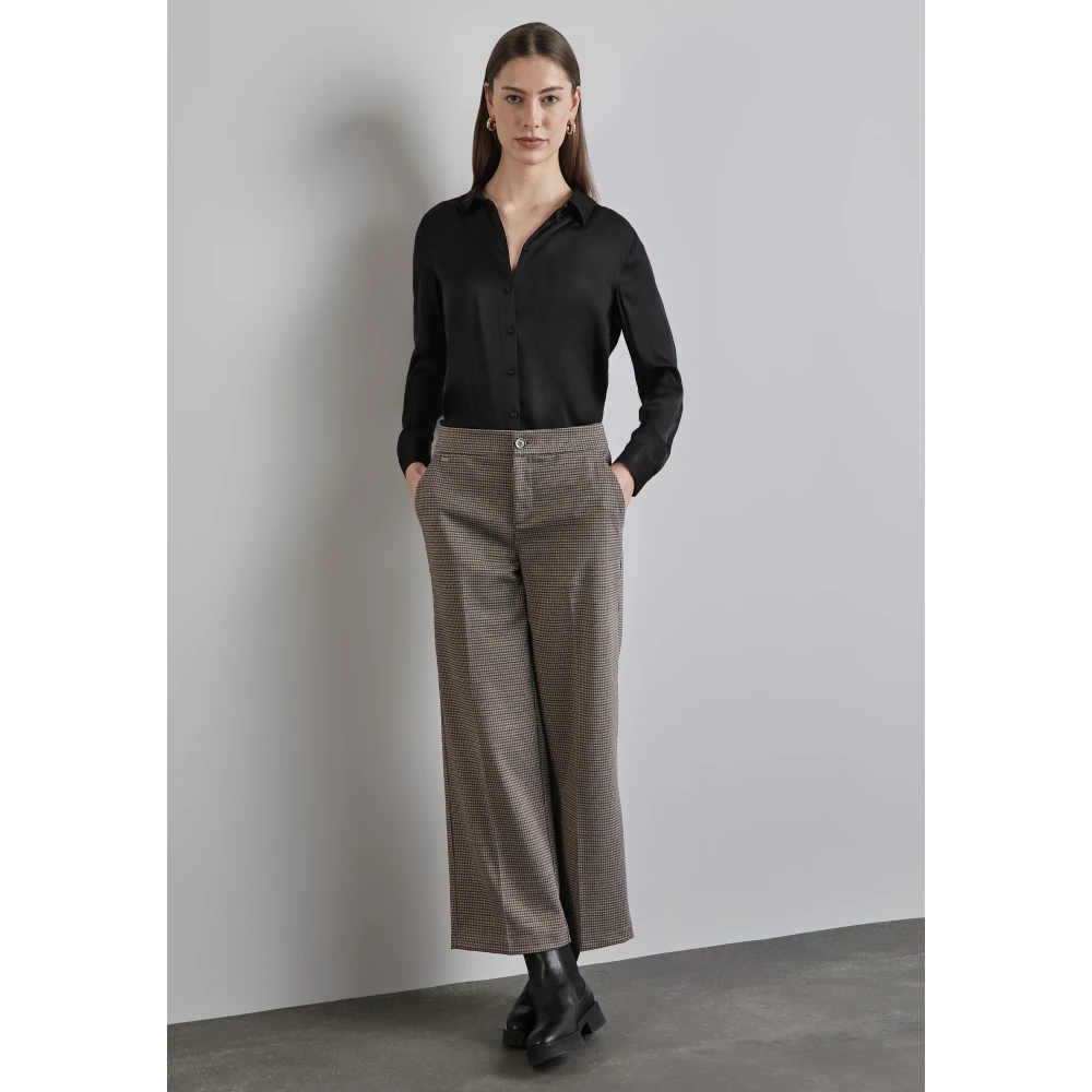 Street One Geruite Wide Leg Broek Brown Dames