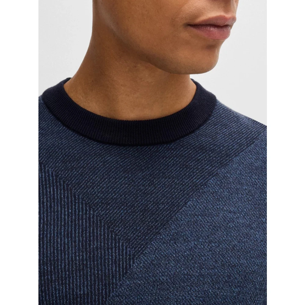 Hugo Boss Blauwe Jacquard Trui Eclaus Model Blue Heren