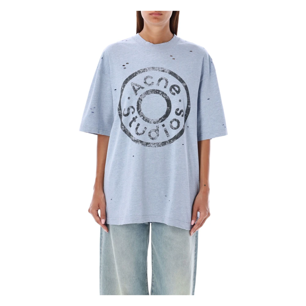 Acne Studios Blauw Distressed Logo Print T-Shirt Blue Dames