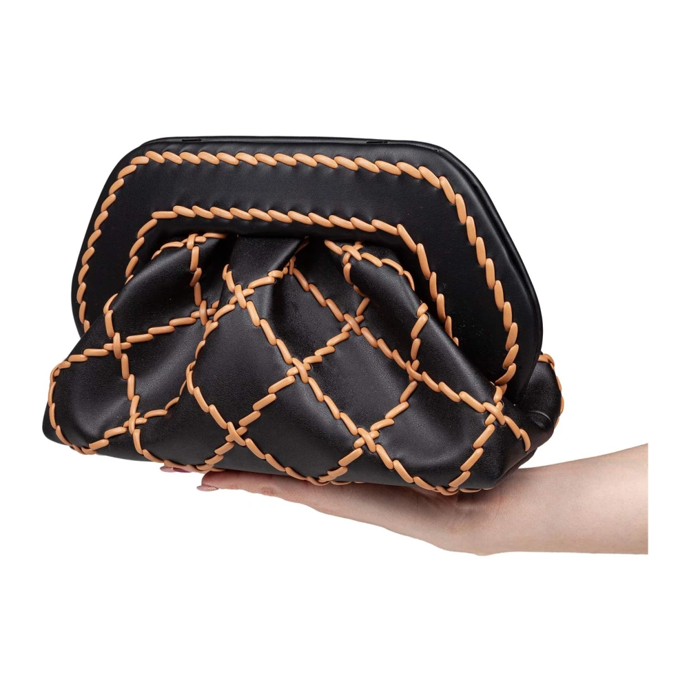 THEMOIRè Vegan Stof Clutch Tas Zwart Leer Black Dames