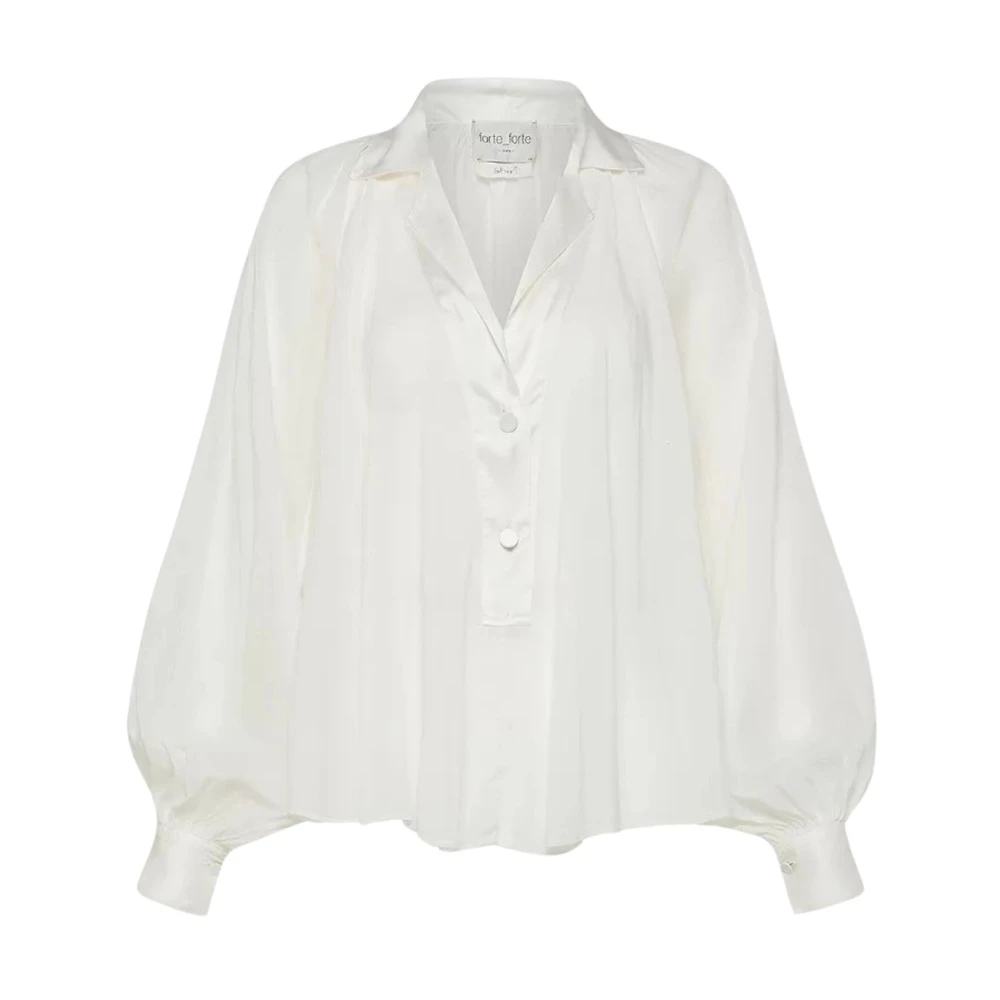 Forte Bohemian Katoenen en Zijden Voile Shirt met Zijden Detail White Dames