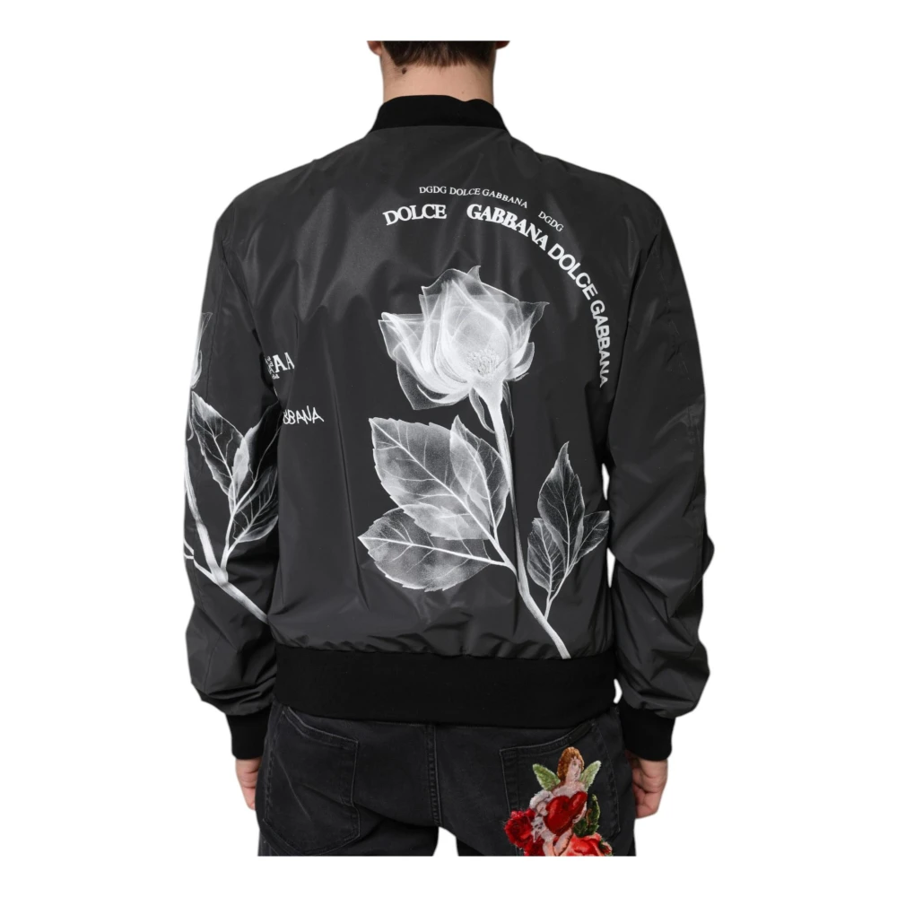 Dolce & Gabbana Zwarte Bloemen Nylon Bomberjack Black Heren