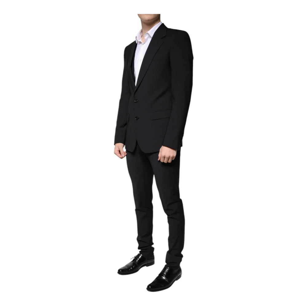 Dolce & Gabbana Zwart Slim Fit 3-Delig Wollen Pak Black Heren