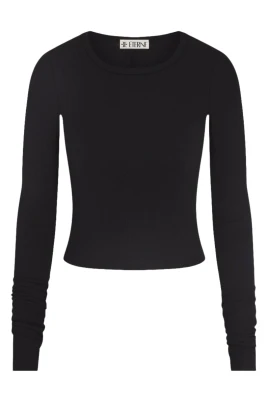 Figursydd långärmad T-shirt med rund hals
