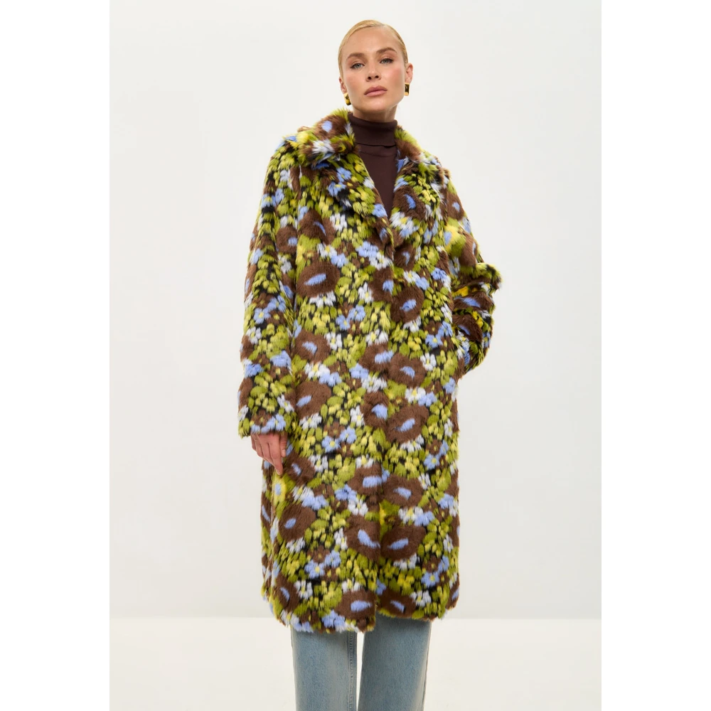 Cesare Gaspari Trendy Faux Fur Lange Jas met Levendige Bloemenprint Multicolor Dames