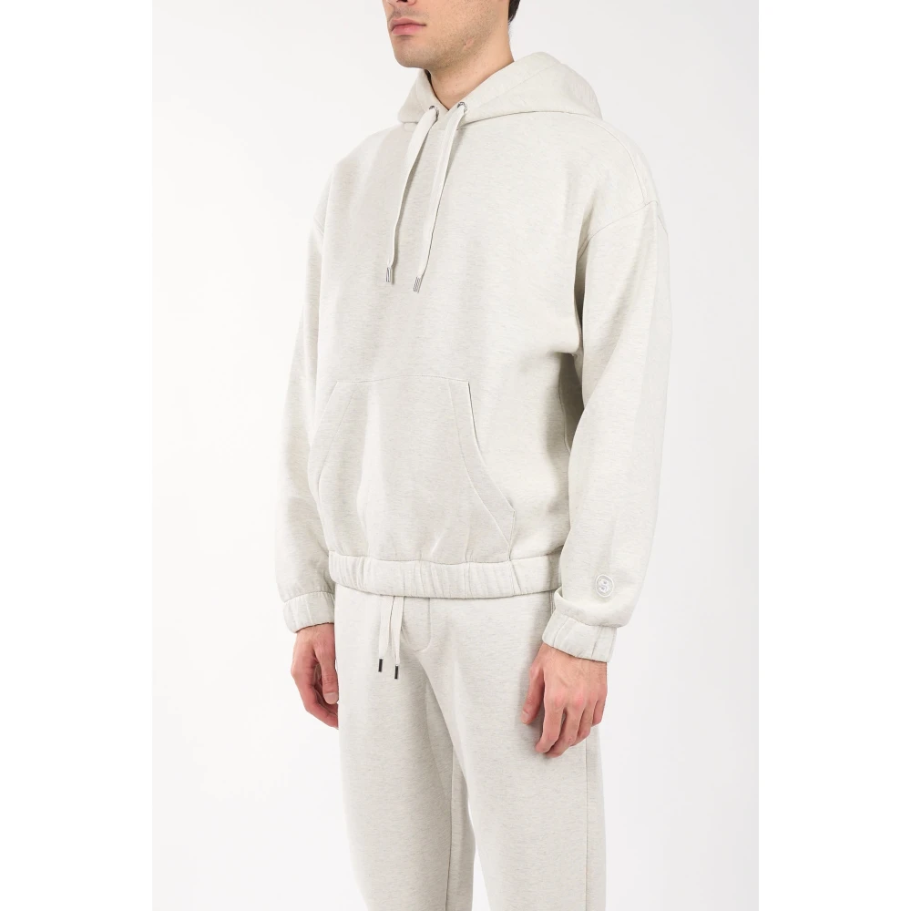 Hugo Boss Katoenen hoodie met logo borduurwerk Gray Heren
