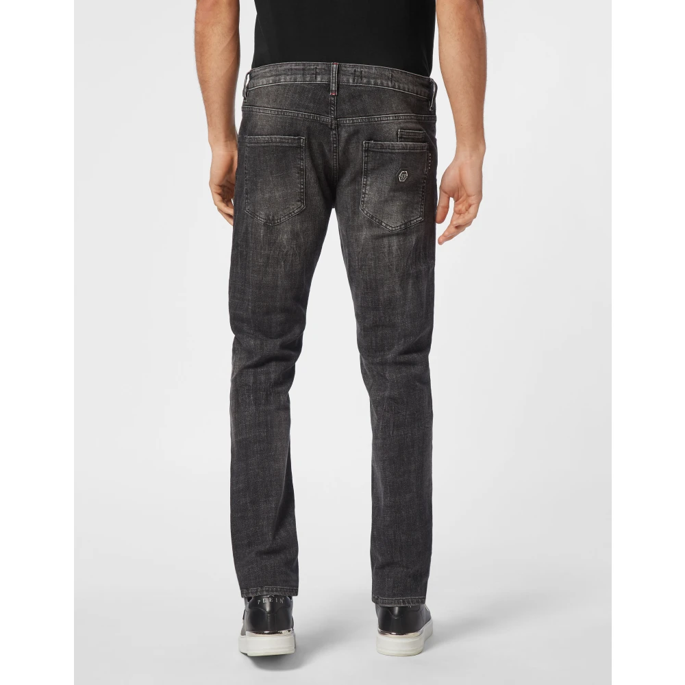 Philipp Plein Hexagon Denim Broek met Logolabel Gray Heren