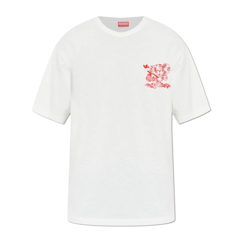 Kenzo Men's White T-Shirt With Embroidered Pattern
