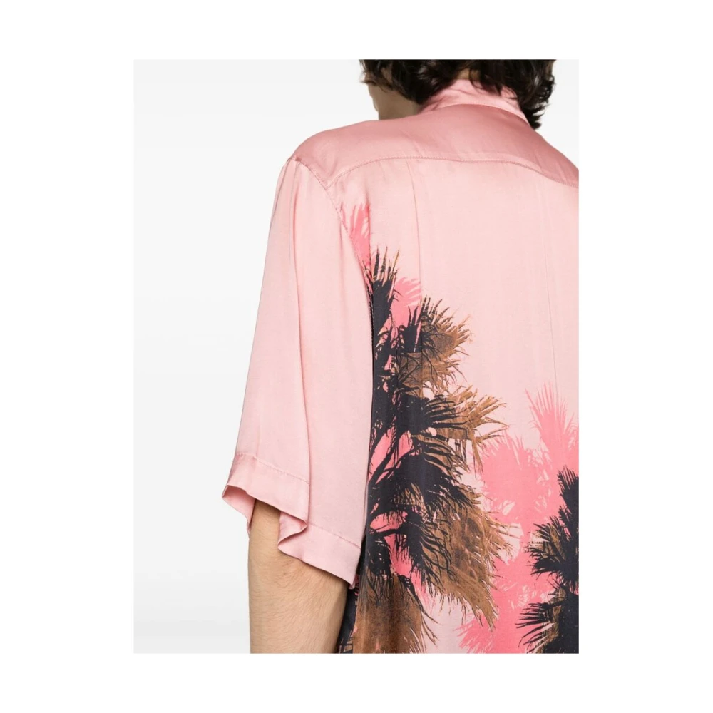 Laneus Satijnen Shirt met Palmboomprint Multicolor Heren
