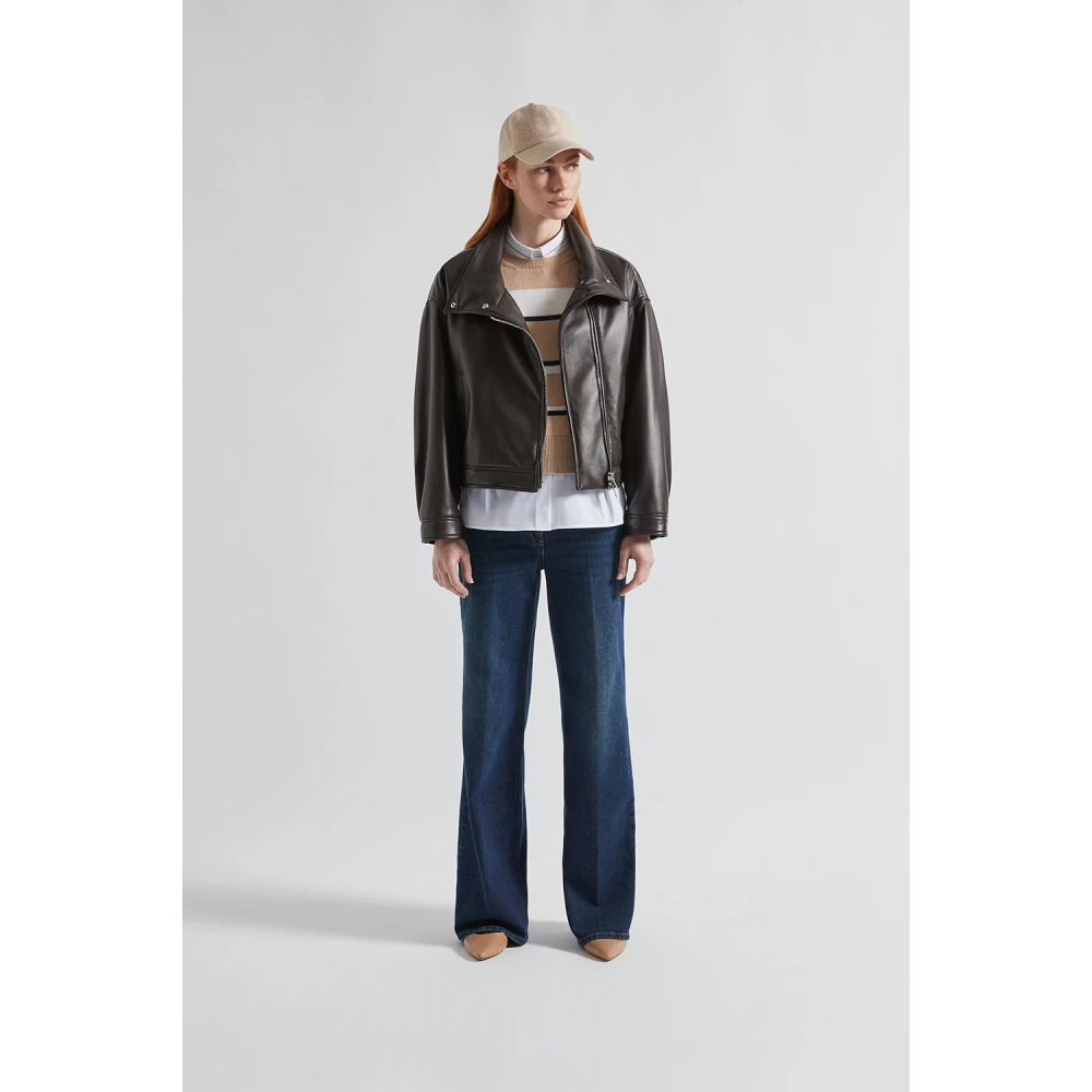 PESERICO Stretch denim katoenen palazzo broek Blue Dames