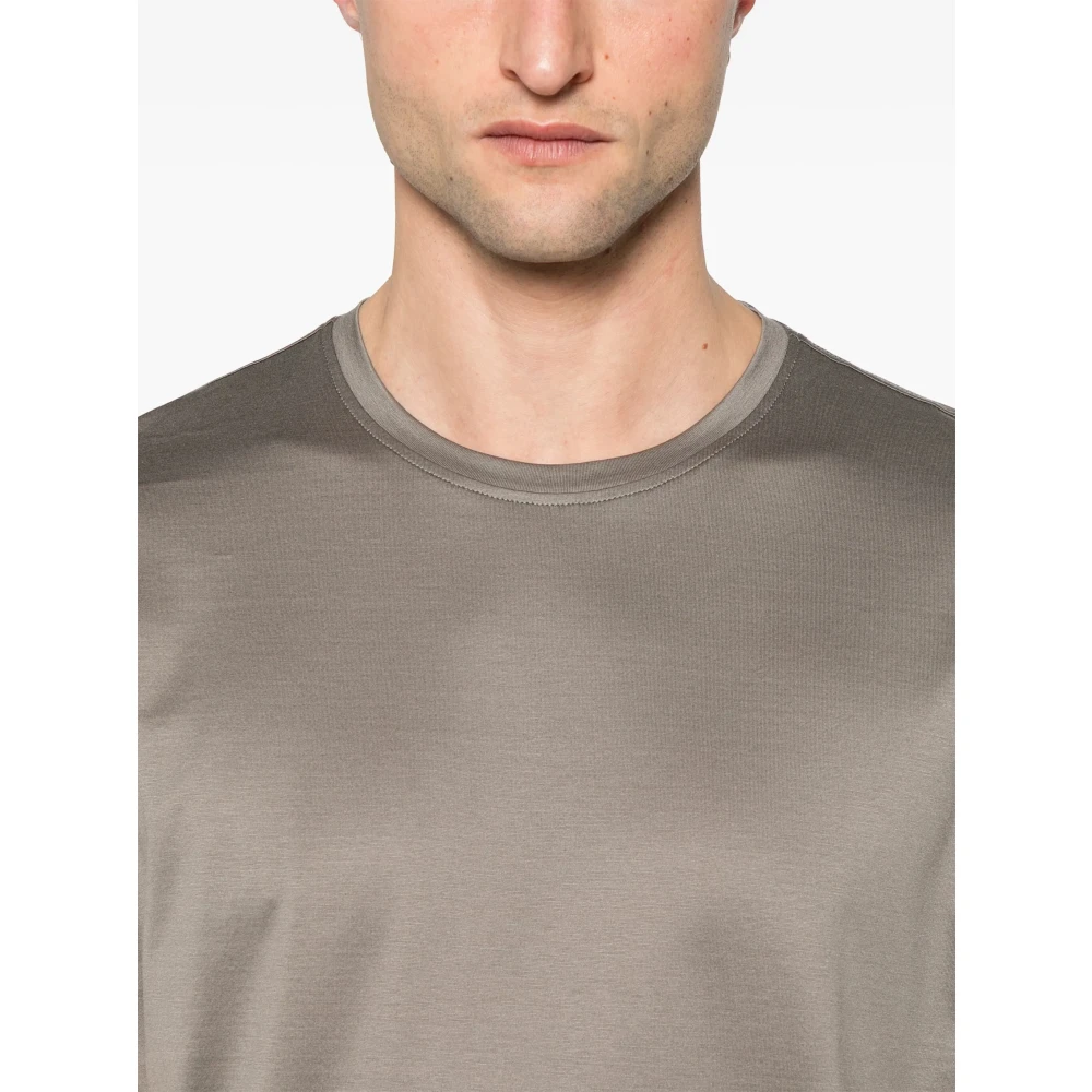 Corneliani Geborduurd Katoenen T-shirt Gemaakt in Italië Beige Heren