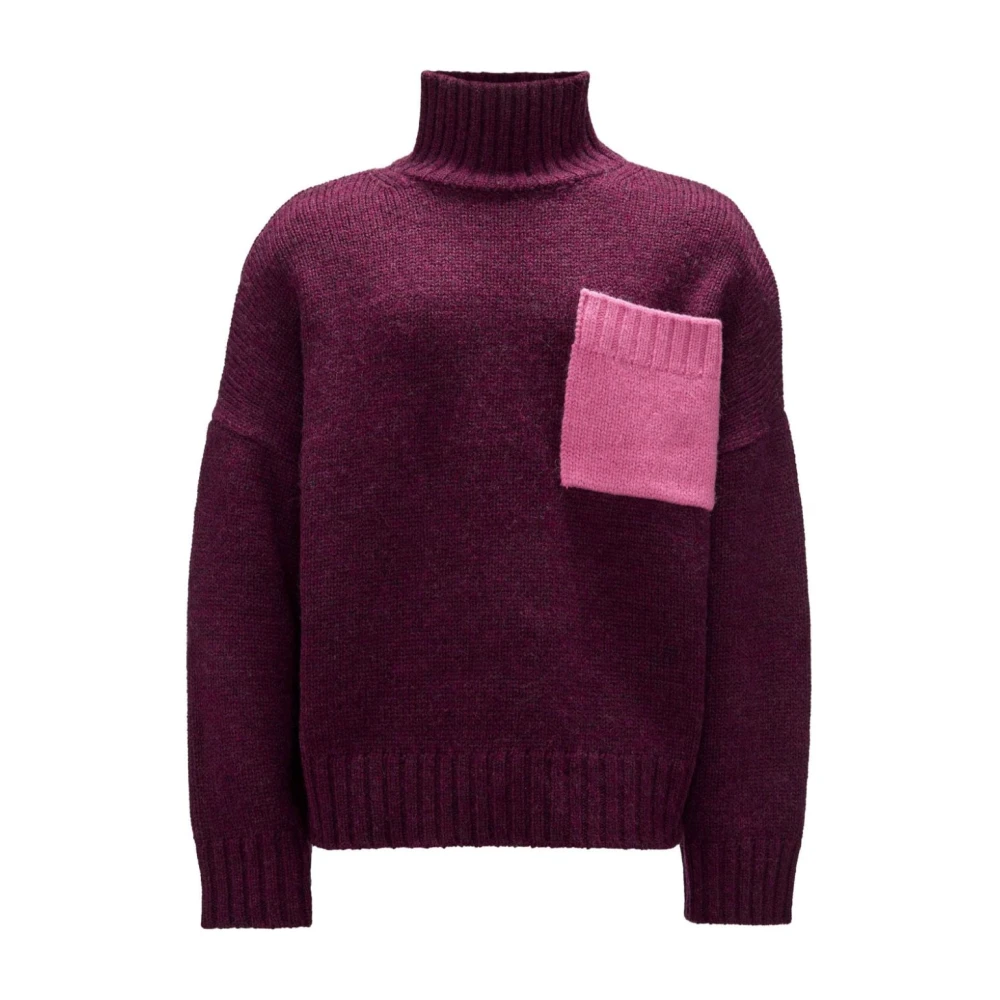 JW Anderson Tweekleurige Wollen Trui Hoge Hals Pink Heren