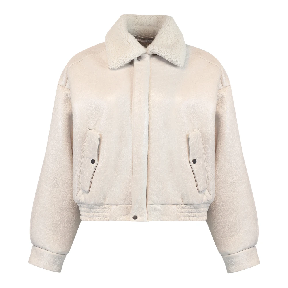 Salvatore Santoro Contrasterende Kleur Shearling Leren Jas Beige Dames