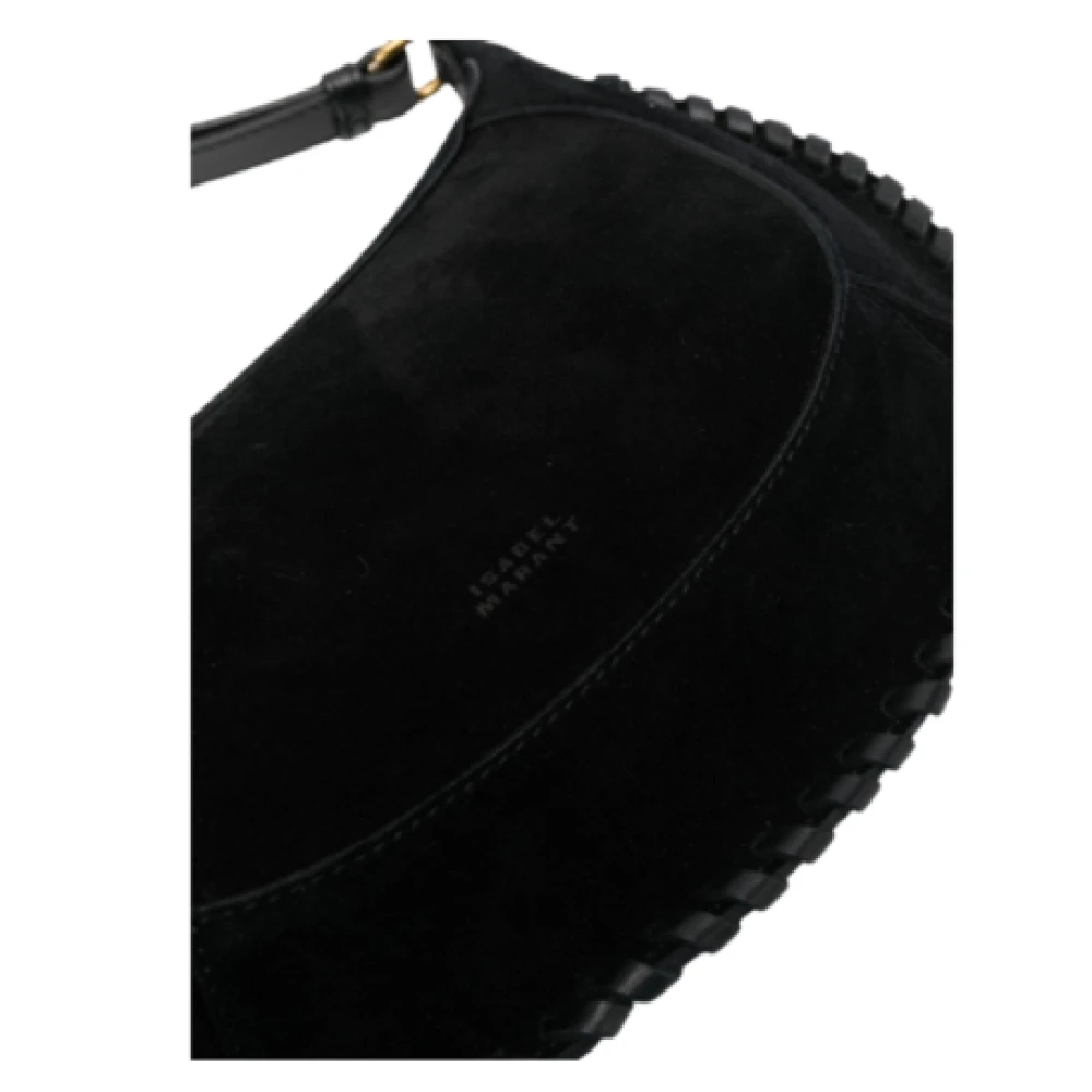 Isabel marant Zwarte fluwelen schoudertas met decoratieve stiksels en iconisch logo Black Dames