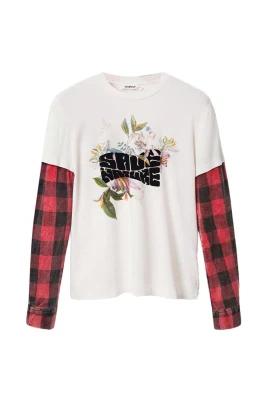 Tryckt långärmad dam T-shirt