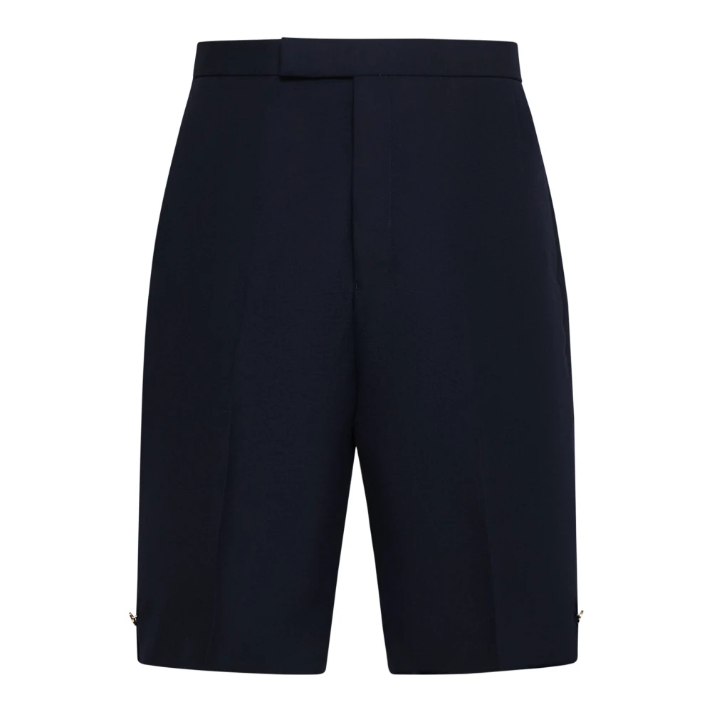 Thom Browne Navy Blauwe Maatwerk Wollen Shorts Blue Heren