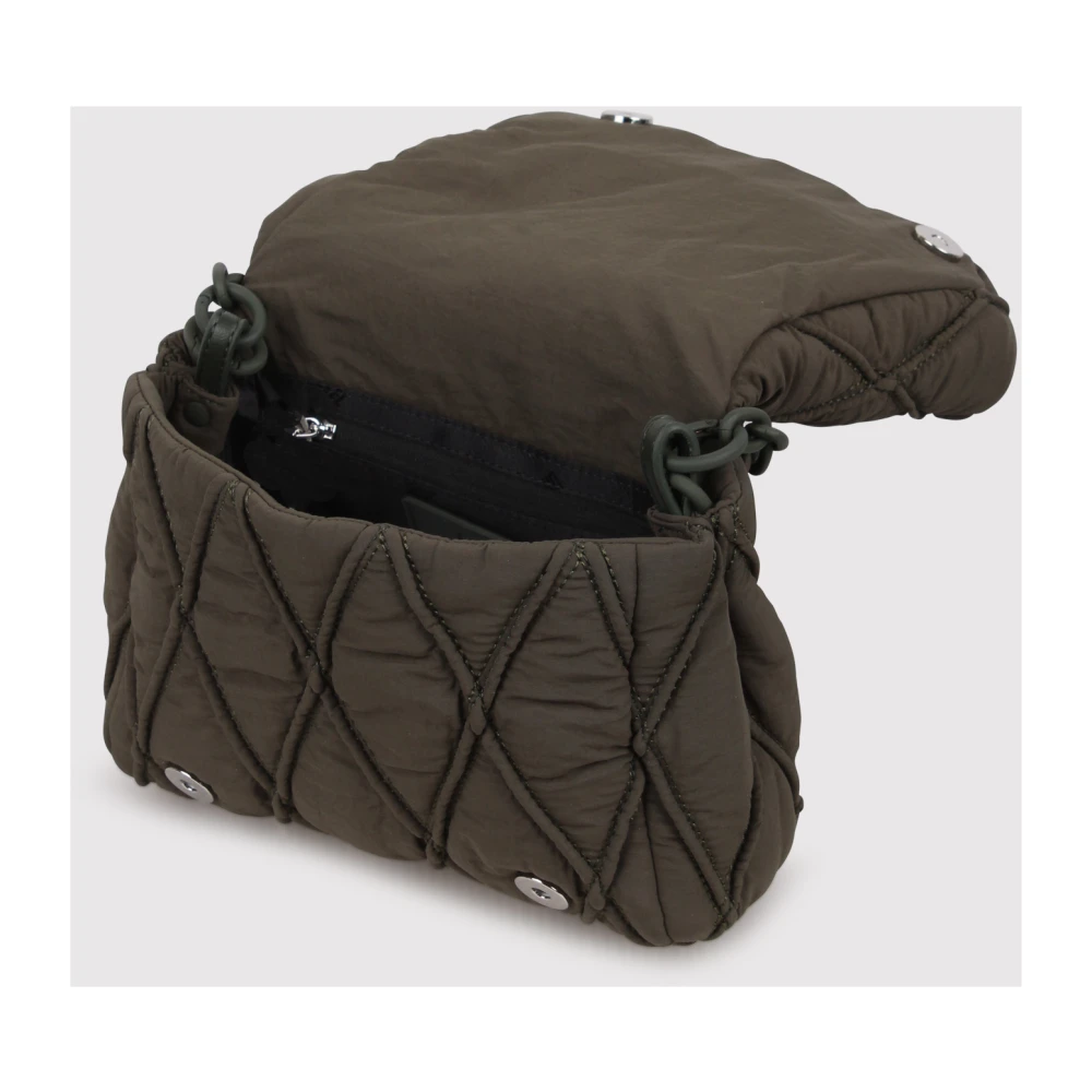 Diesel Gewatteerde Nylon Schoudertas met Bedel Green Dames