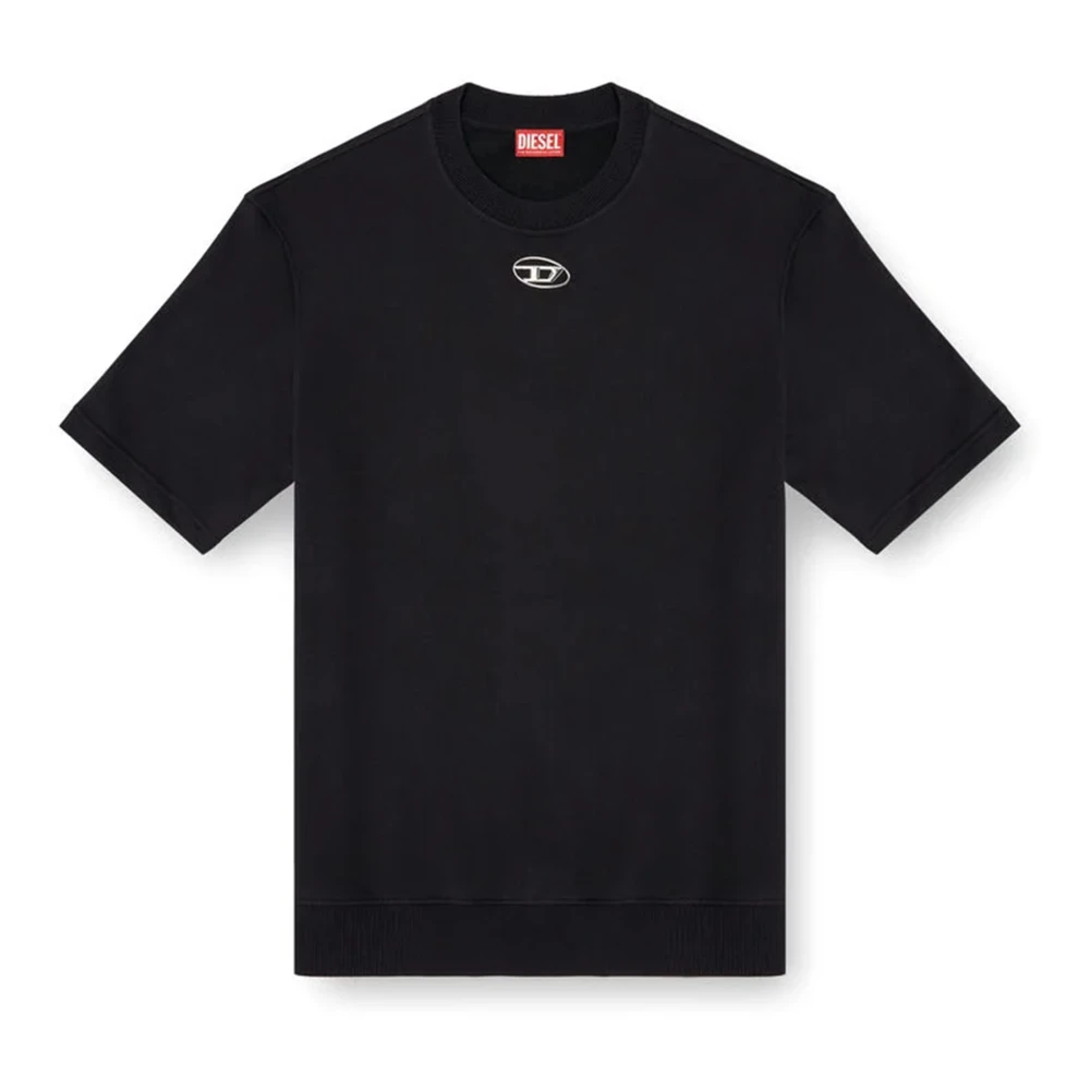 Diesel Mens Black T-Shirts Cotton Sweatshirt With Silver Oval Medium | Miinto