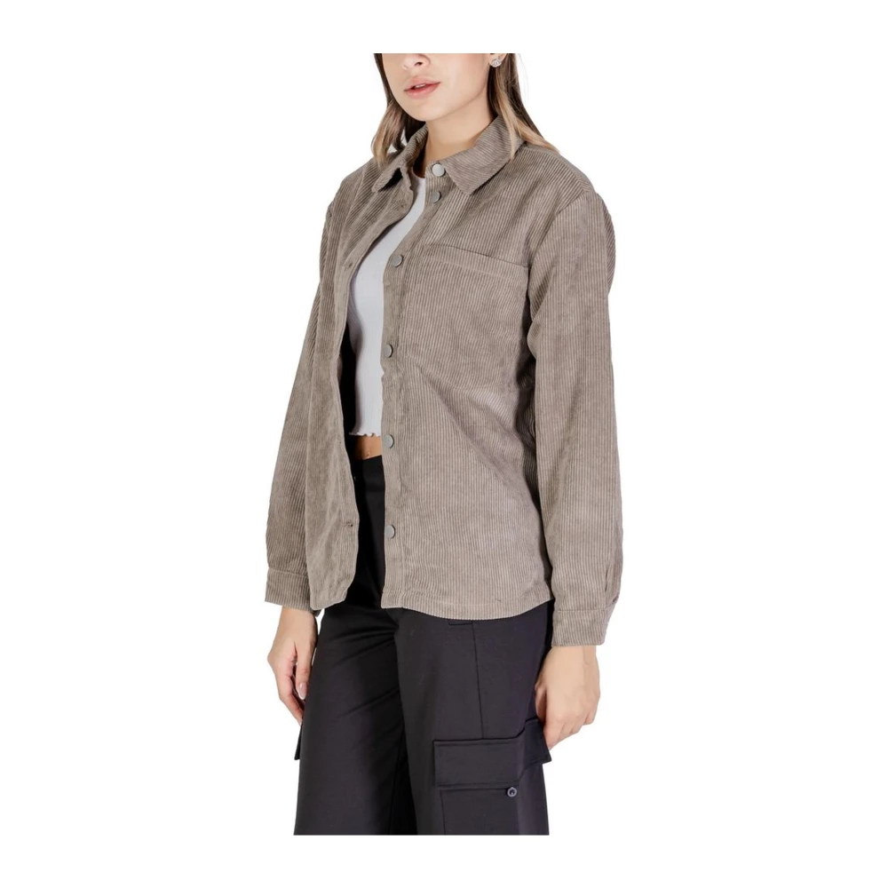 Jacqueline de Yong Ribfluwelen Overhemdjasje Beige Sweater Beige Dames