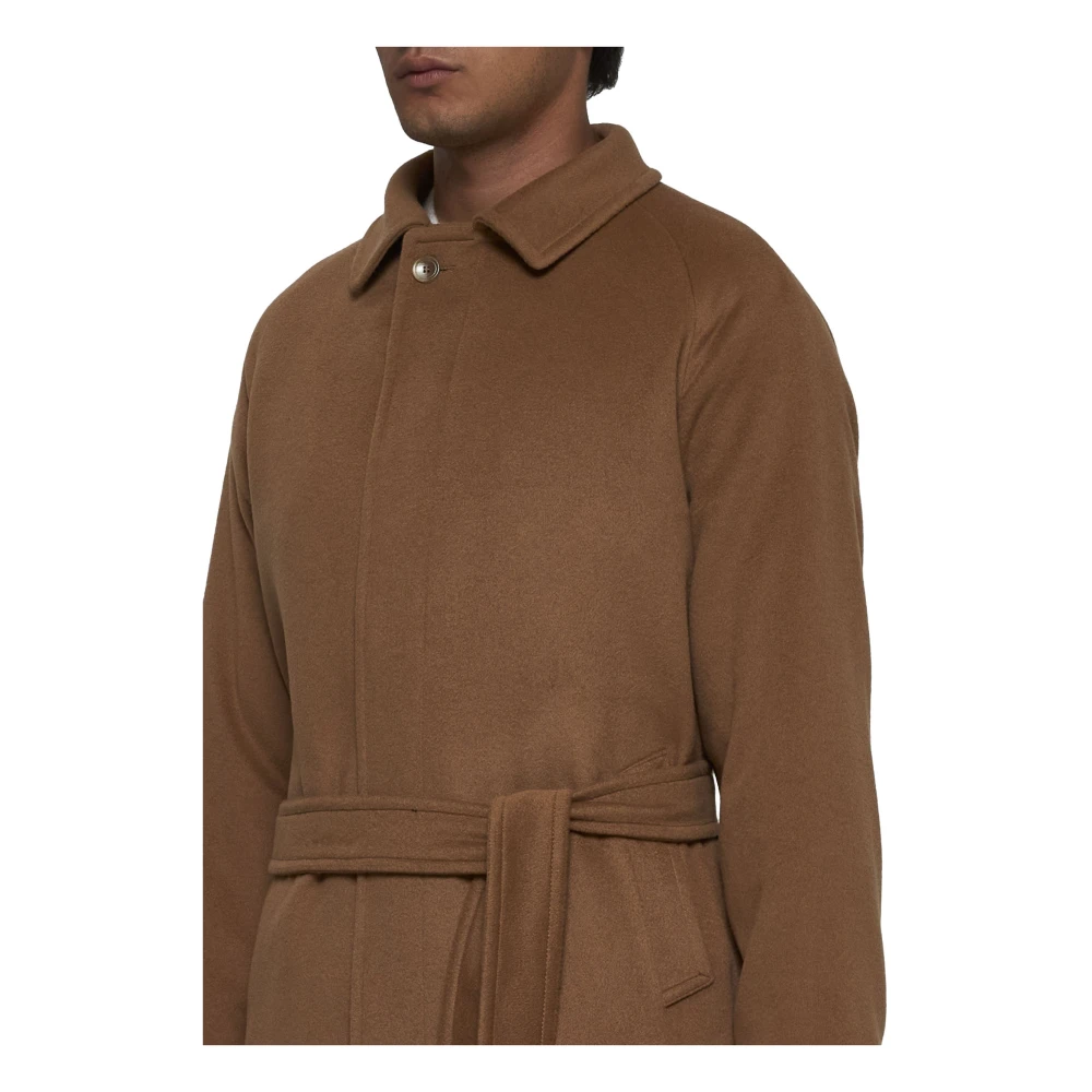 Tagliatore Kameel Cashmere Jas met Riem Brown Heren