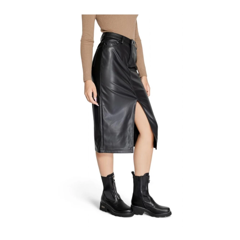 Only Elegante Zwarte Polyester Rok Herfst Winter Collectie Black Dames