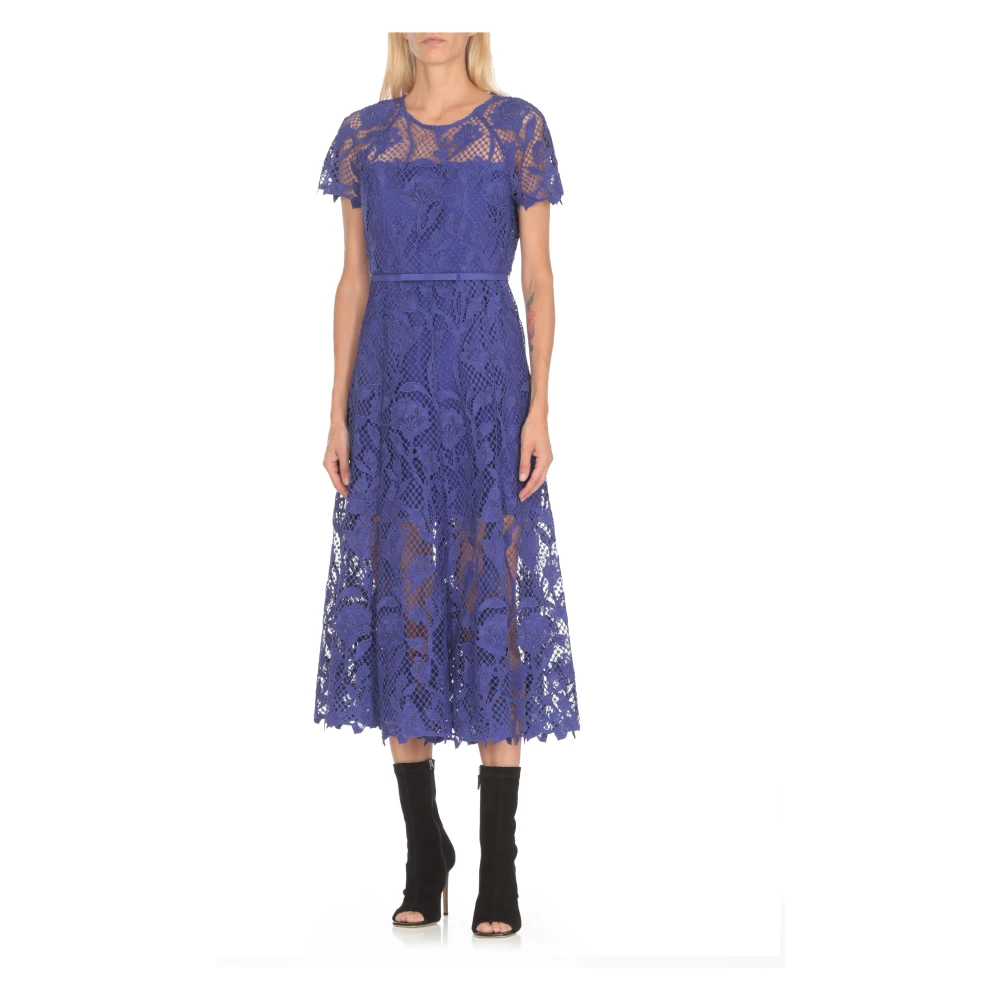 Self Portrait Blauwe Kant Jurk met Riem Blue Dames