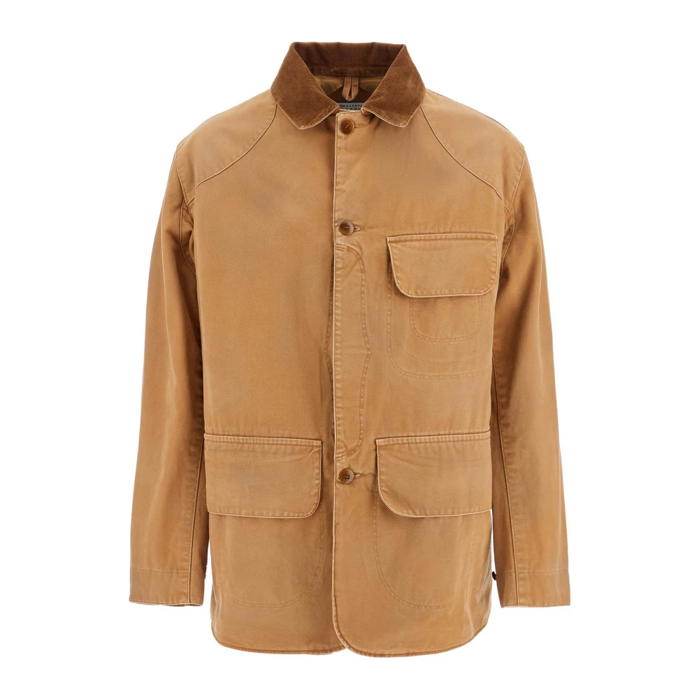 Maison Margiela Canvas Overcoat Jacka med Corduroy Krage Beige, Herr