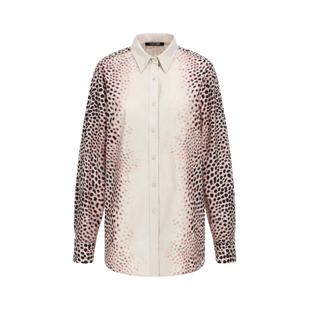 Roberto Cavalli Beige Shirts, Female, S, Shark Print Ivory Shirt Women