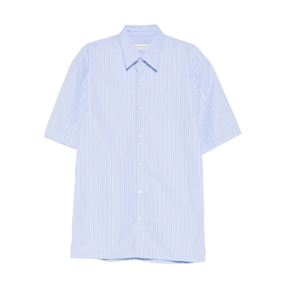 Dries Van Noten Men's Blue Classic Collar Short Sleeve Shirt