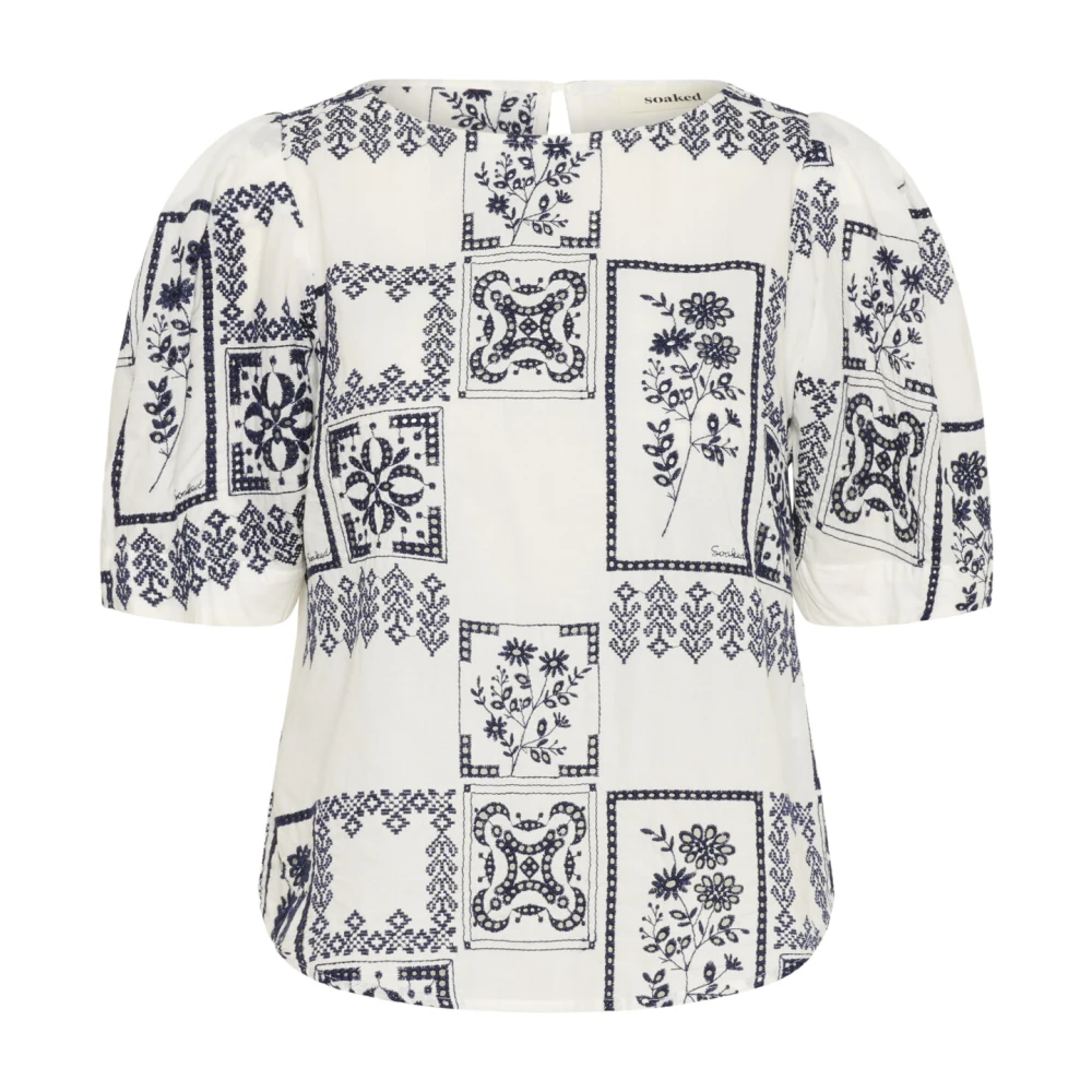Soaked in Luxury Elegante Geborduurde Blouse Gebroken Wit Marine Multicolor Dames