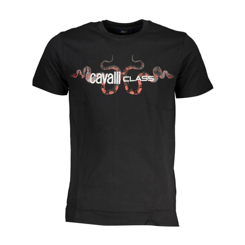 Cavalli Class Zwart Katoenen T-shirt met Print Logo Black Heren