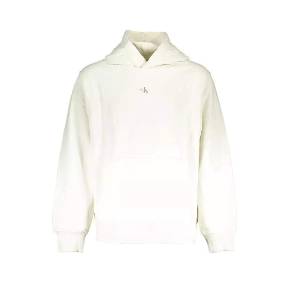 Calvin Klein Men's White Hoodies, Xl, Cotton Hooded Jumper With Print