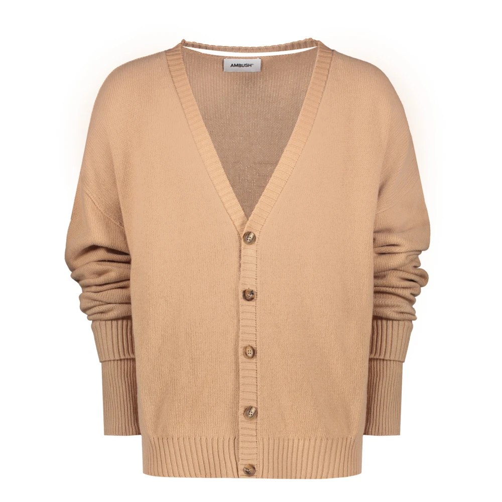 Ambush Geribbelde Cardigan met Achteruitsnijding Beige Heren