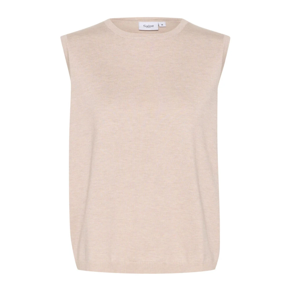 Saint Tropez Grijze Melange Gebreide Vest Beige Dames