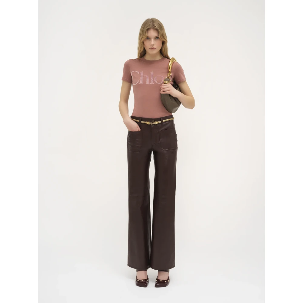 Chloé Fluweel Logo Roze T-shirts en Polos Pink Dames