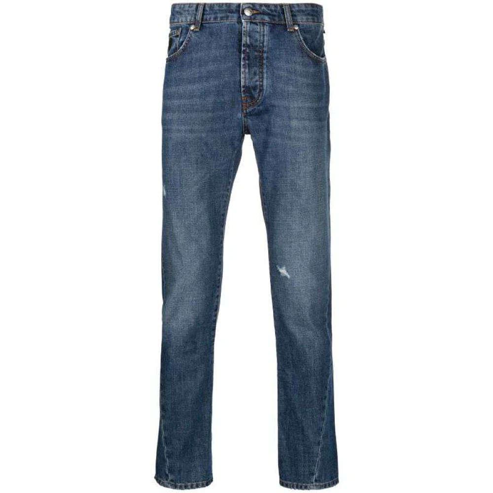 John Richmond Slim-Fit Jeans med Slitna Detaljer,Slim-Fit Revor och H-Logo Blue,Gray, Herr