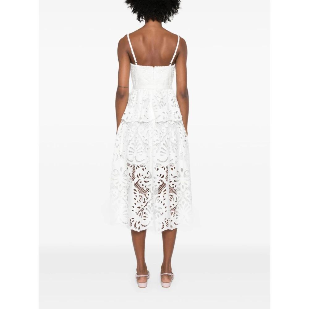 Self Portrait Kant Sweetheart Neck Jurk White Dames