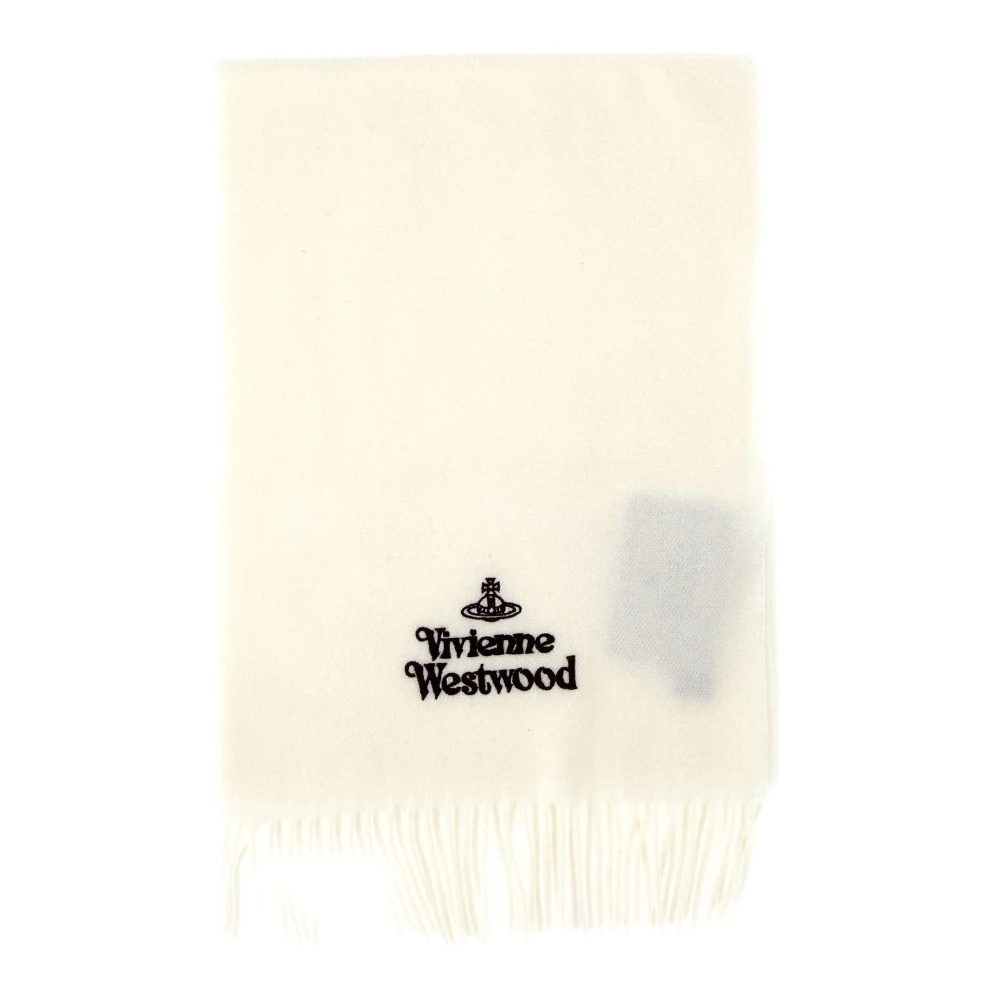 Vivienne Westwood Vrouw Wit Accessoires Dames, One Size, Wol, Embroidered Orb Sjaal