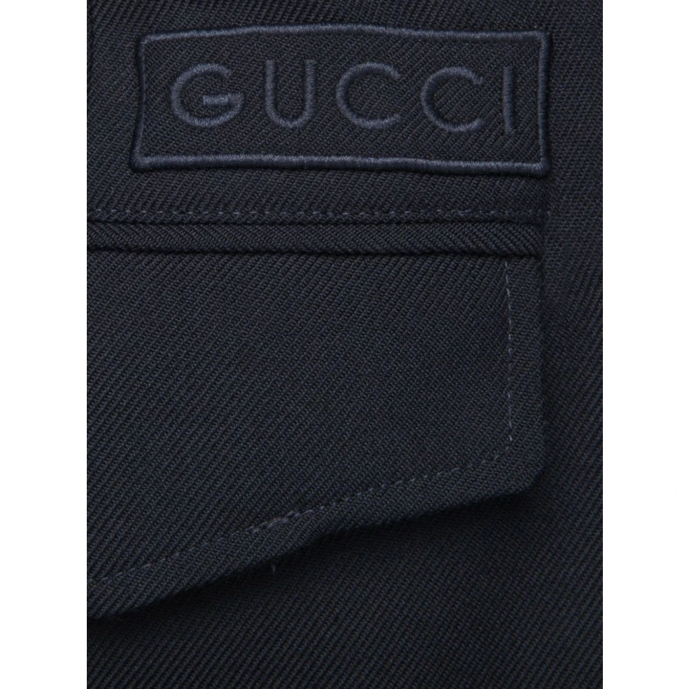 Gucci Blauwe Twill Geweven Broek met Appliqué Logo Blue Heren