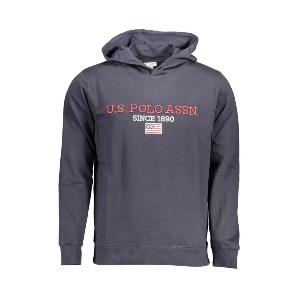 U.s. Polo Assn. Men's Blue Cotton Hooded Sweater With Contrasting Details And Logo