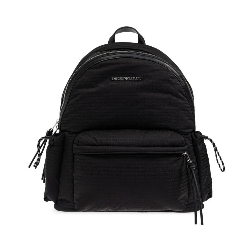 Emporio Armani Herr Svart Väskor One Size, Nylon, Rund Nylonryggsäck Med Monogrambokstäver